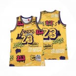 Maglia Los Angeles Lakers LeBron James NO 23 Slap Sticker Mitchell & Ness 2018-19 Giallo