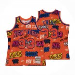 Maglia New York Knicks Patrick Ewing NO 33 Slap Sticker Mitchell & Ness 1991-92 Arancione